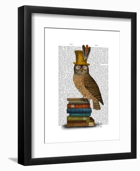 Owl on Books-Fab Funky-Framed Art Print