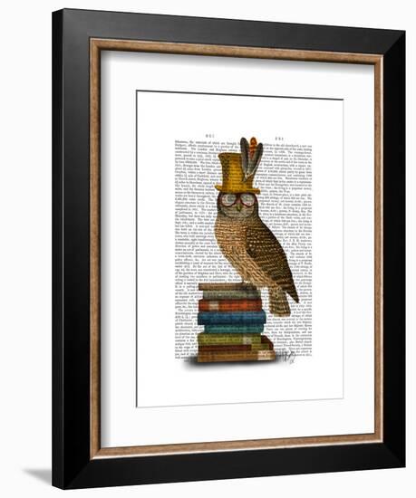 Owl on Books-Fab Funky-Framed Art Print