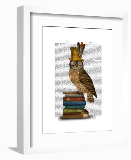 Owl on Books-Fab Funky-Framed Art Print