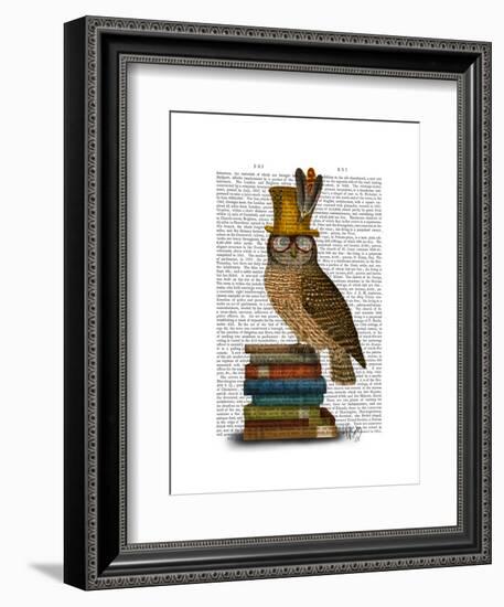 Owl on Books-Fab Funky-Framed Art Print