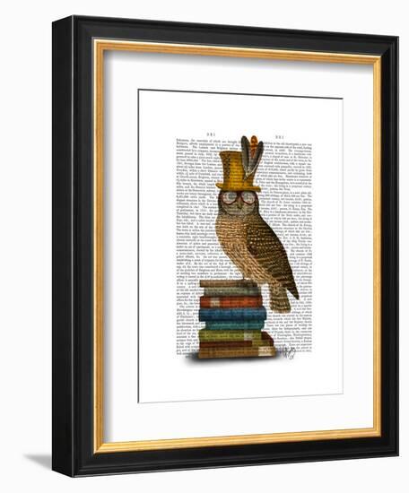 Owl on Books-Fab Funky-Framed Art Print