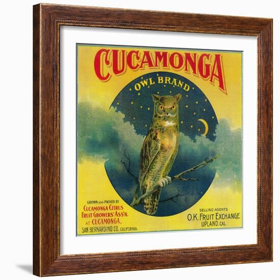 Owl Orange Label - Cucamonga, CA-Lantern Press-Framed Art Print