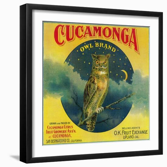 Owl Orange Label - Cucamonga, CA-Lantern Press-Framed Art Print