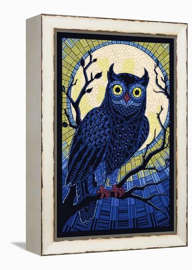 Owl - Paper Mosaic-Lantern Press-Framed Stretched Canvas