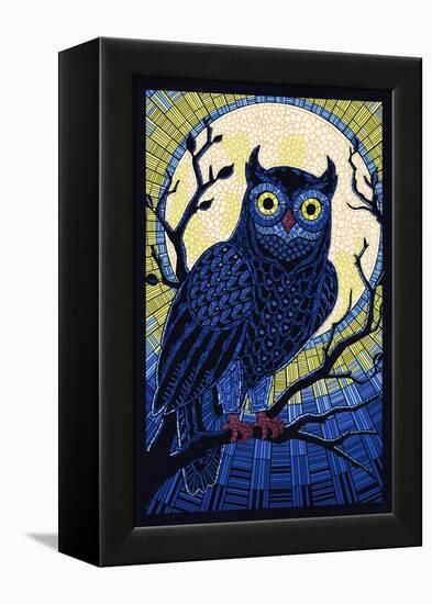 Owl - Paper Mosaic-Lantern Press-Framed Stretched Canvas