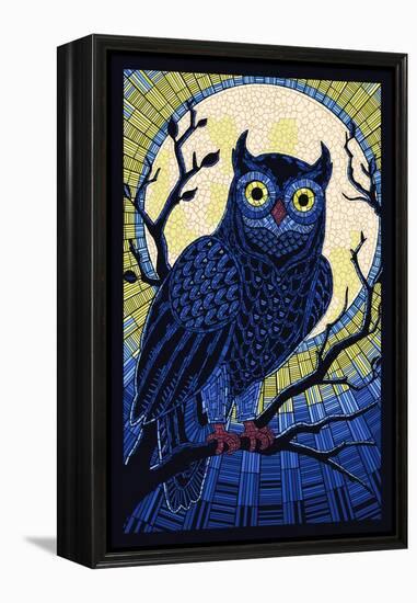 Owl - Paper Mosaic-Lantern Press-Framed Stretched Canvas