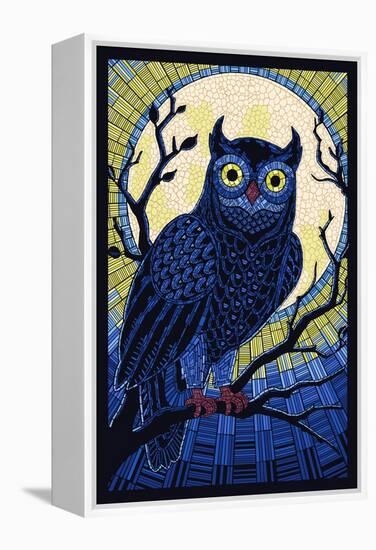 Owl - Paper Mosaic-Lantern Press-Framed Stretched Canvas