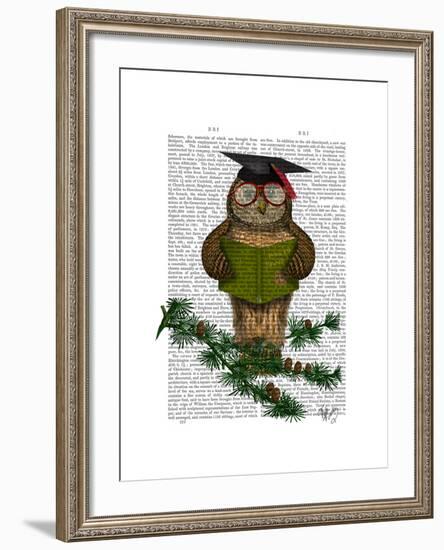 Owl Reading on Branch-Fab Funky-Framed Art Print