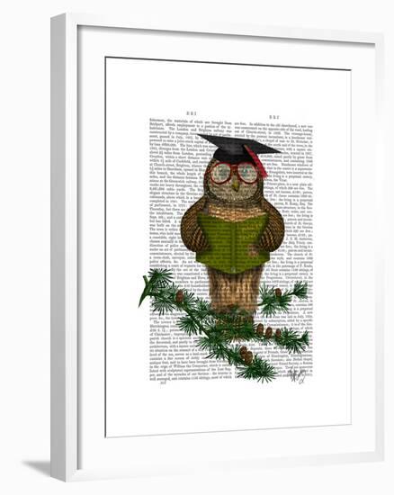 Owl Reading on Branch-Fab Funky-Framed Art Print