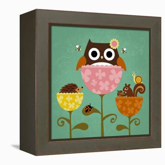 Owl, Squirrel and Hedgehog in Flowers-Nancy Lee-Framed Stretched Canvas