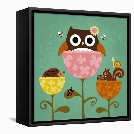 Owl, Squirrel and Hedgehog in Flowers-Nancy Lee-Framed Stretched Canvas