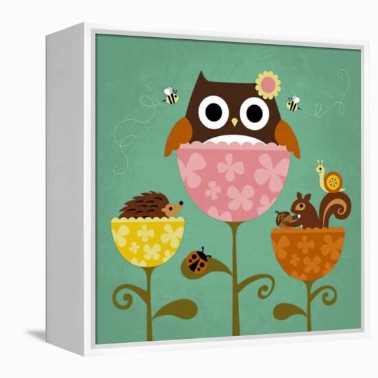 Owl, Squirrel and Hedgehog in Flowers-Nancy Lee-Framed Stretched Canvas