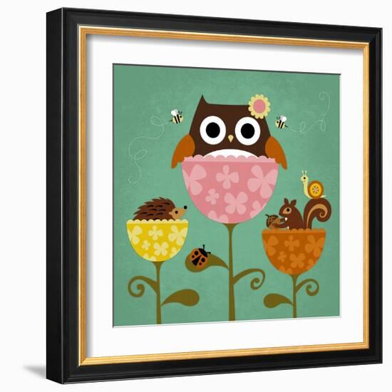 Owl, Squirrel and Hedgehog in Flowers-Nancy Lee-Framed Art Print