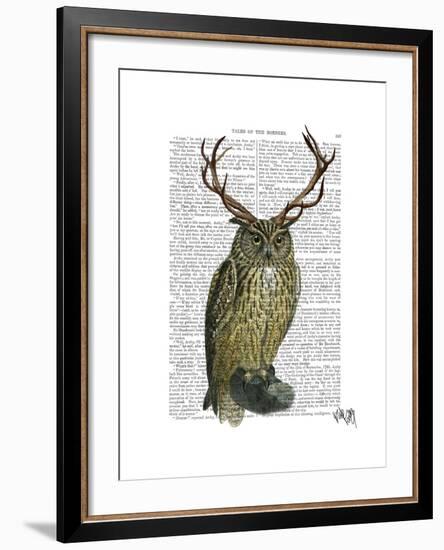 Owl with Antlers plain-Fab Funky-Framed Art Print