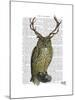 Owl with Antlers plain-Fab Funky-Mounted Art Print