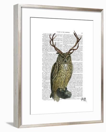 Owl with Antlers plain-Fab Funky-Framed Art Print