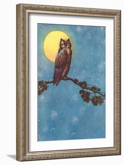 Owl with Full Moon-null-Framed Art Print