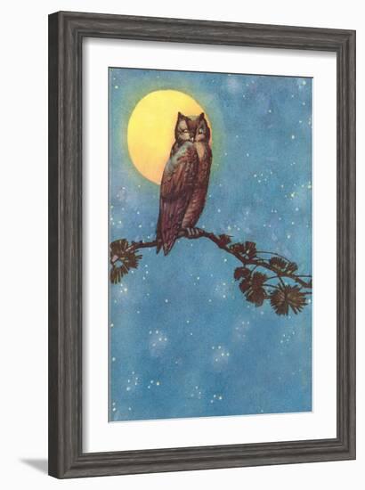 Owl with Full Moon--Framed Art Print