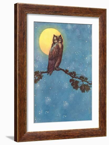 Owl with Full Moon-null-Framed Art Print