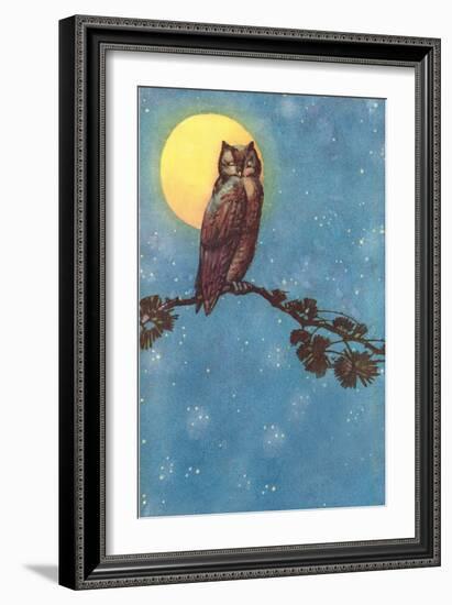 Owl with Full Moon-null-Framed Art Print