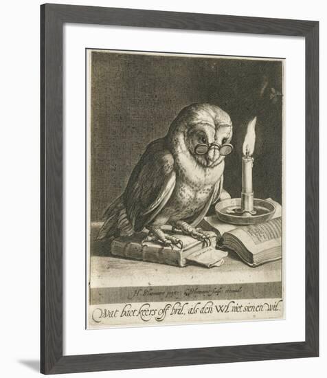 Owl with glasses and books, c. 1625-Cornelis Bloemaert (II)-Framed Art Print