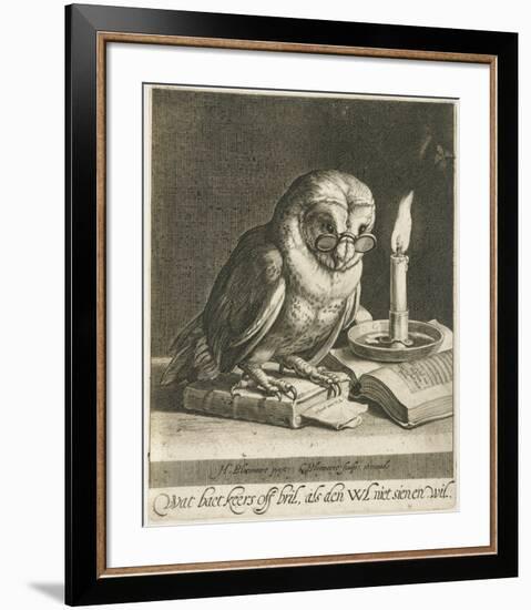 Owl with glasses and books, c. 1625-Cornelis Bloemaert (II)-Framed Art Print