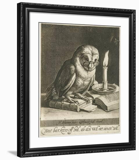 Owl with glasses and books, c. 1625-Cornelis Bloemaert (II)-Framed Art Print
