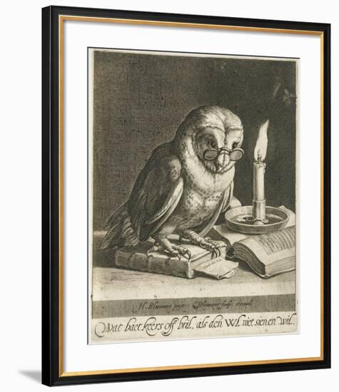 Owl with glasses and books, c. 1625-Cornelis Bloemaert (II)-Framed Art Print