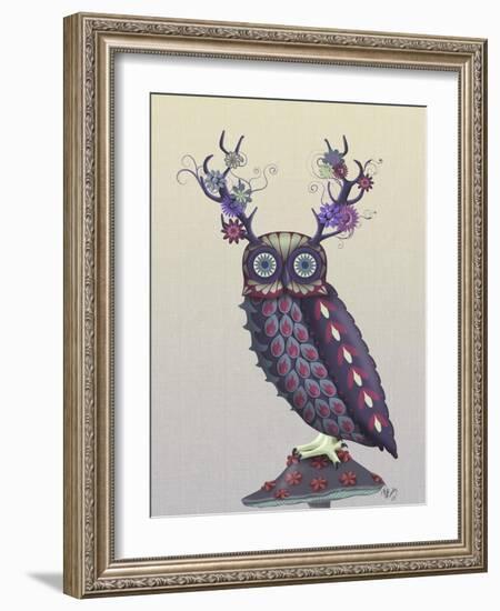 Owl with Psychedelic Antlers-Fab Funky-Framed Art Print