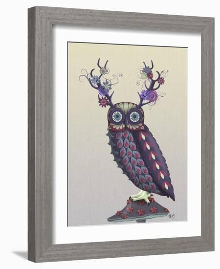 Owl with Psychedelic Antlers-Fab Funky-Framed Art Print