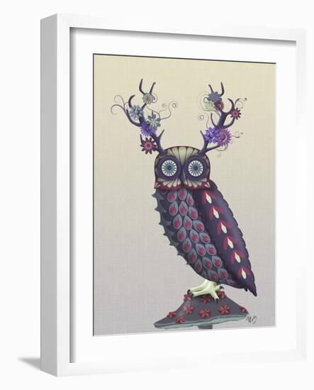 Owl with Psychedelic Antlers-Fab Funky-Framed Art Print