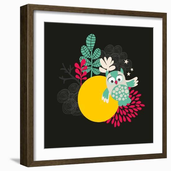 Owl with the Moon Banner.-panova-Framed Art Print