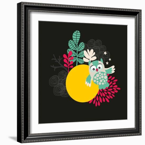 Owl with the Moon Banner.-panova-Framed Art Print