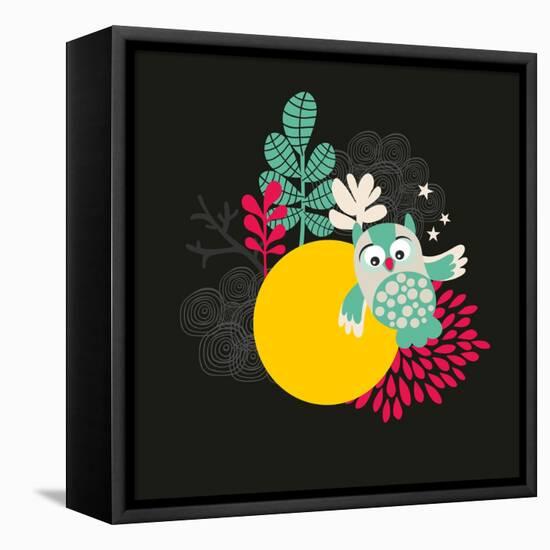 Owl with the Moon Banner.-panova-Framed Stretched Canvas