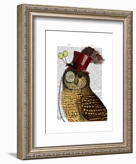 Owl with Top Hat-Fab Funky-Framed Art Print