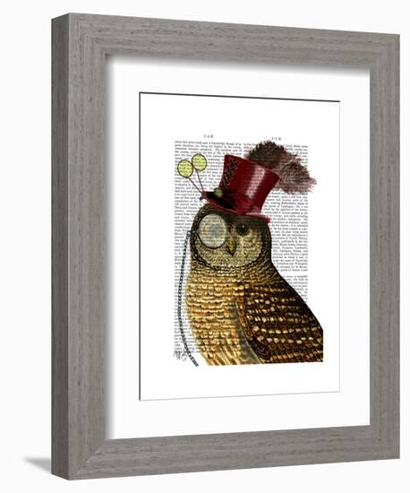 Owl with Top Hat-Fab Funky-Framed Art Print