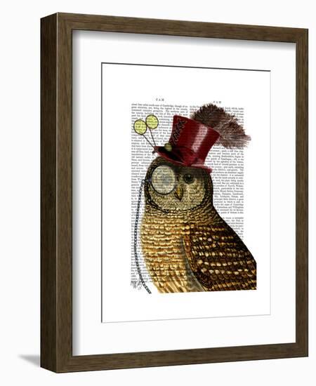 Owl with Top Hat-Fab Funky-Framed Art Print