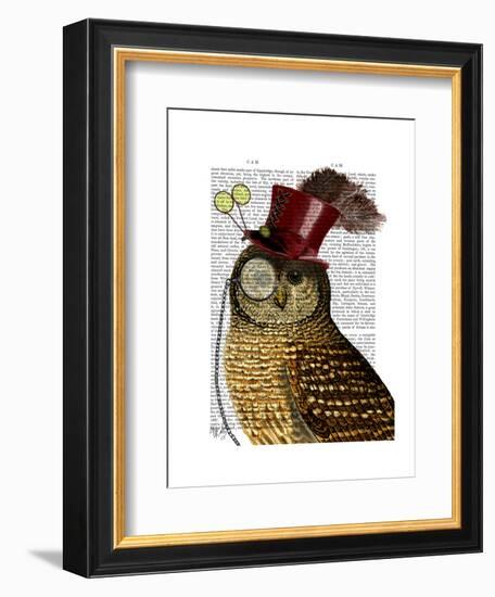 Owl with Top Hat-Fab Funky-Framed Art Print