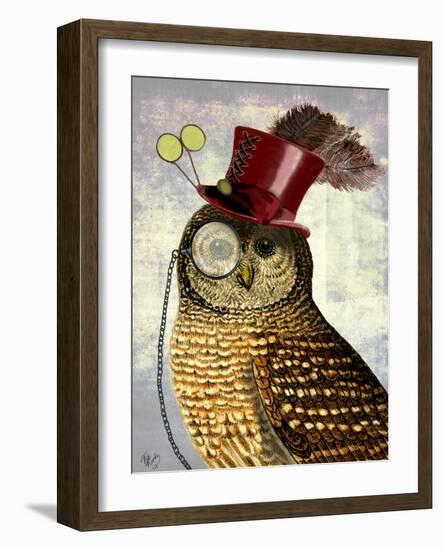 Owl with Top Hat-Fab Funky-Framed Art Print