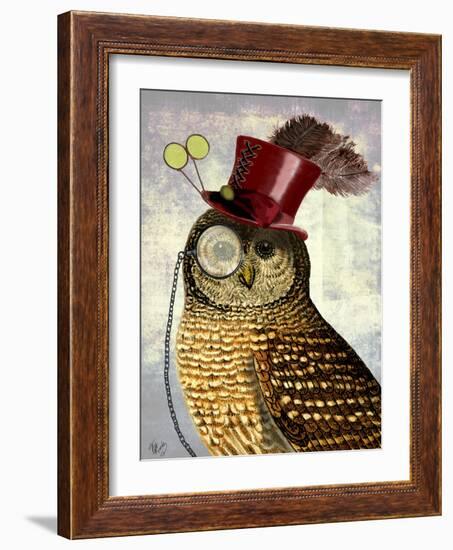 Owl with Top Hat-Fab Funky-Framed Art Print