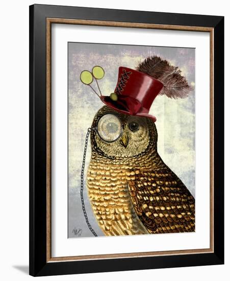 Owl with Top Hat-Fab Funky-Framed Art Print