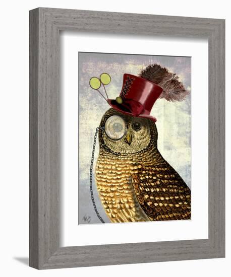 Owl with Top Hat-Fab Funky-Framed Art Print