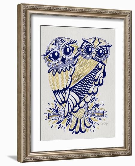 Owls in Navy and Gold-Cat Coquillette-Framed Art Print