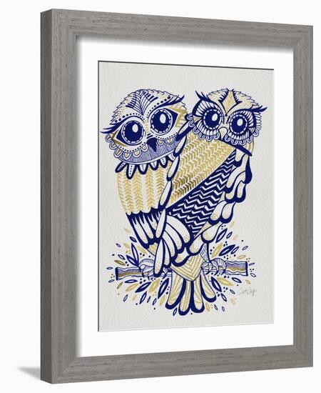 Owls in Navy and Gold-Cat Coquillette-Framed Art Print