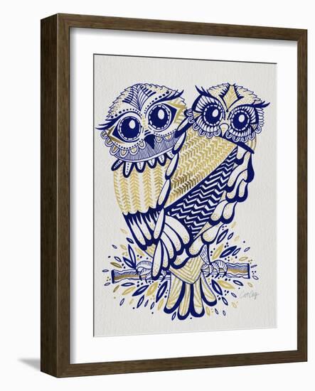 Owls in Navy and Gold-Cat Coquillette-Framed Art Print