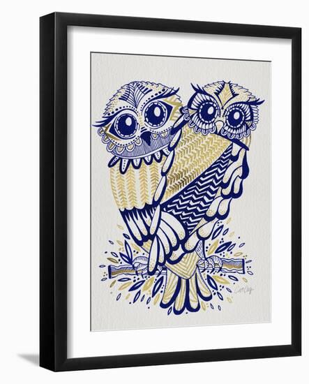 Owls in Navy and Gold-Cat Coquillette-Framed Art Print