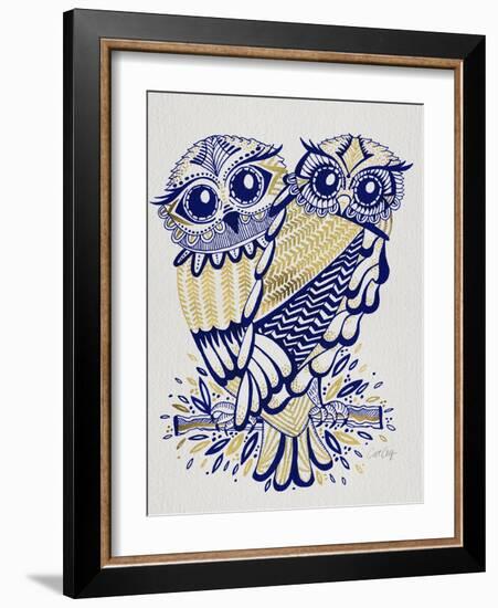 Owls in Navy and Gold-Cat Coquillette-Framed Art Print