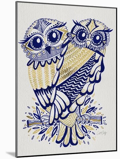 Owls in Navy and Gold-Cat Coquillette-Mounted Art Print