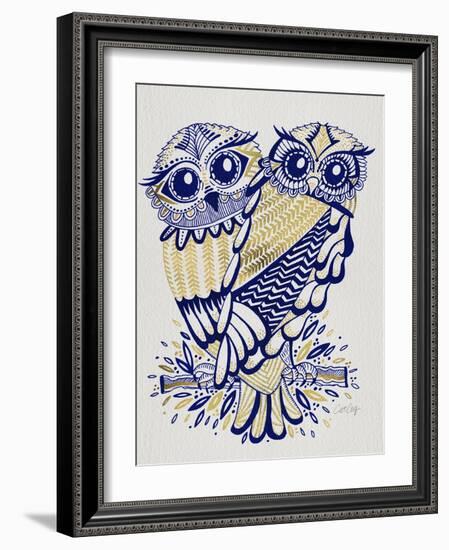 Owls in Navy and Gold-Cat Coquillette-Framed Art Print