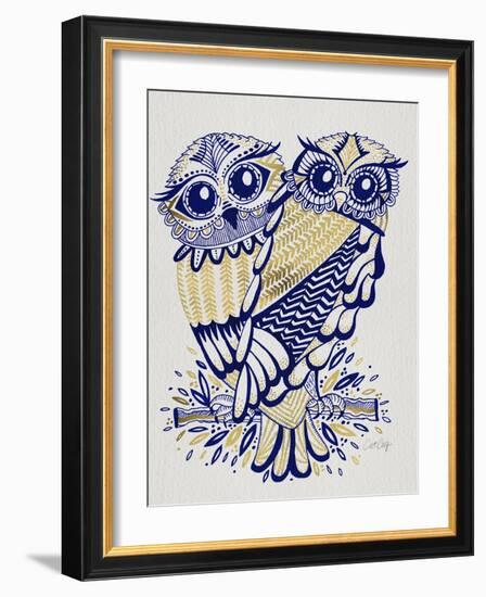 Owls in Navy and Gold-Cat Coquillette-Framed Art Print